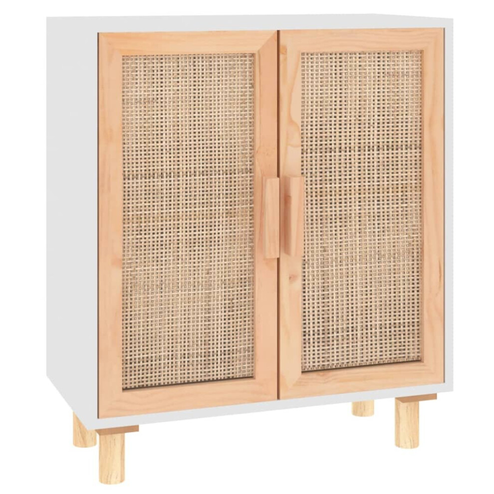Vidaxl (White) Sideboard Storage Cabinet Cupboard Solid Wood Pine And Natural Rattan White