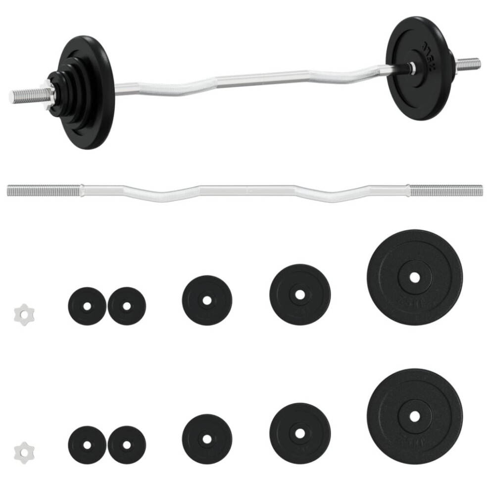 (super curl bar) vidaXL Barbell with Plates Set 30 kg Cast Iron & Chrome Plated Steel Barbell