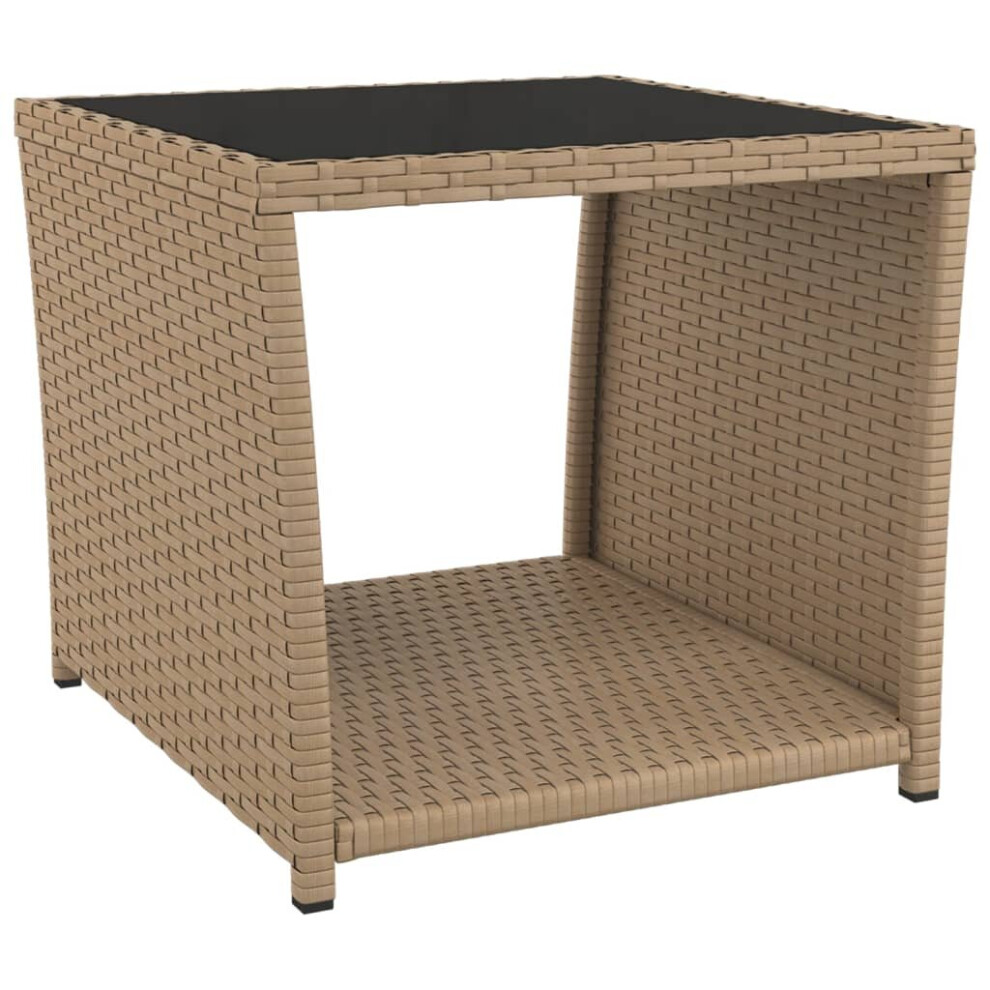 vidaXL Tea Table with Glass Top Beige Poly Rattan and Tempered Glass Table