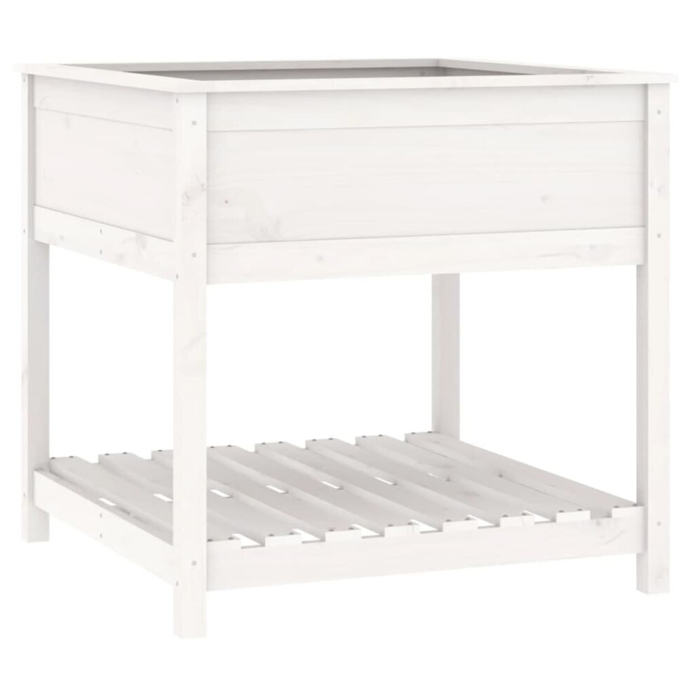 Vidaxl (White, 82.5 X 82.5 X 81 Cm) Solid Wood Pine Planter With Shelf Plant Raised Bed Multi Colours/Sizes