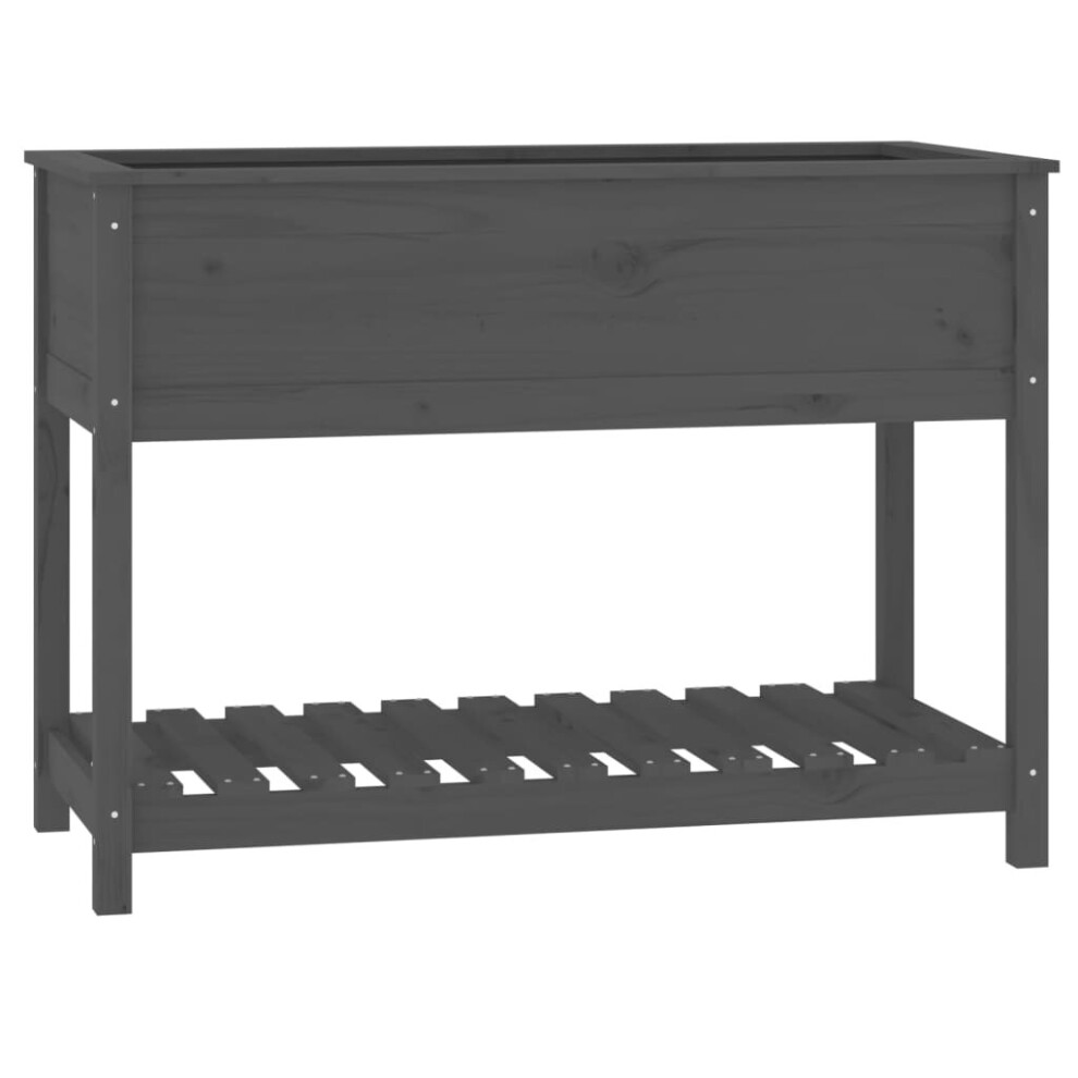 Vidaxl (Grey, 111.5 X 54 X 81 Cm) Solid Wood Pine Planter With Shelf Plant Raised Bed Multi Colours/Sizes