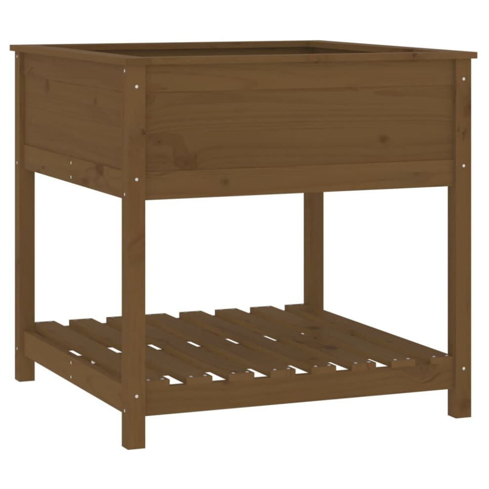 Vidaxl (Honey 82.5 X 82.5 X 81 Cm) Solid Wood Pine Planter With Shelf Plant Raised Bed Multi Colours/Sizes Brown