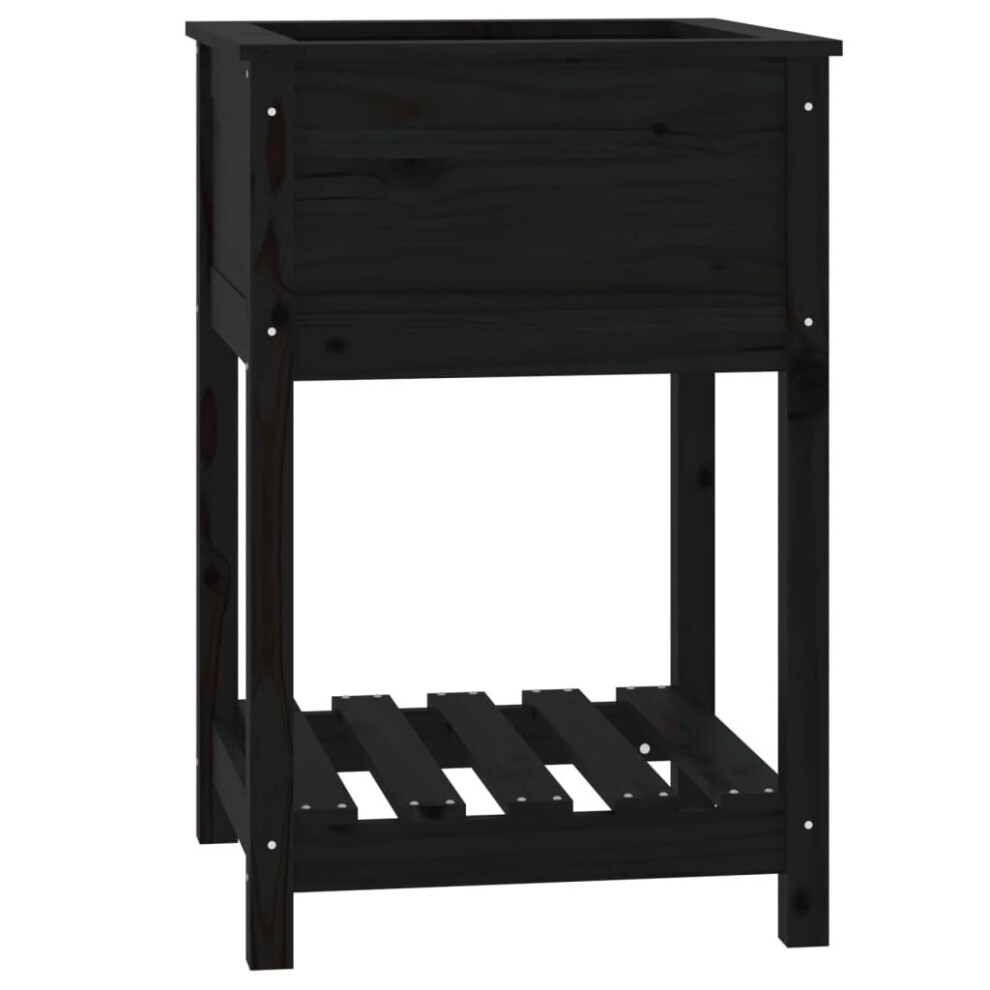 Vidaxl (Black, 58 X 54 X 81 Cm) Solid Wood Pine Planter With Shelf Plant Raised Bed Multi Colours/Sizes