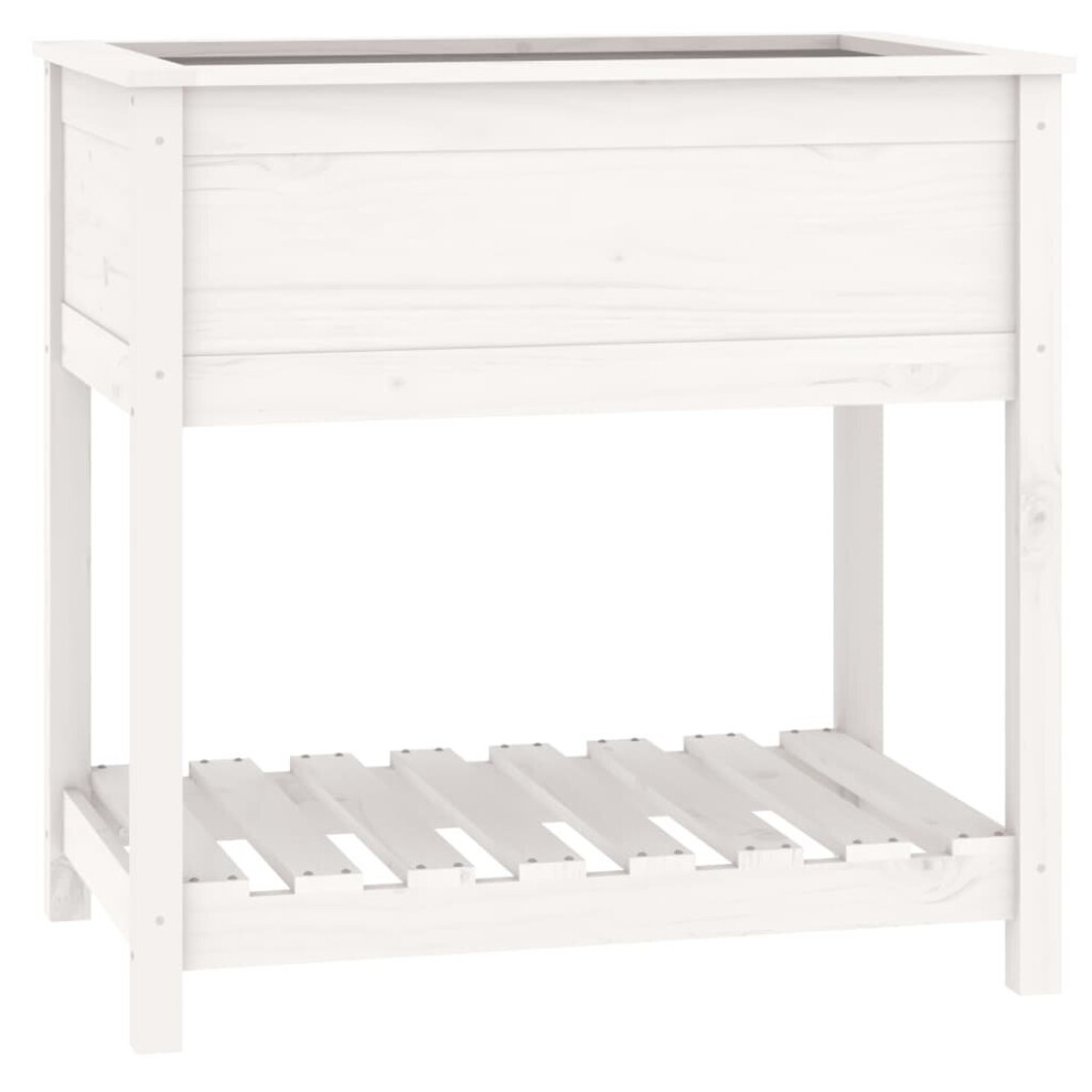 Vidaxl (White, 82.5 X 54 X 81 Cm) Solid Wood Pine Planter With Shelf Plant Raised Bed Multi Colours/Sizes