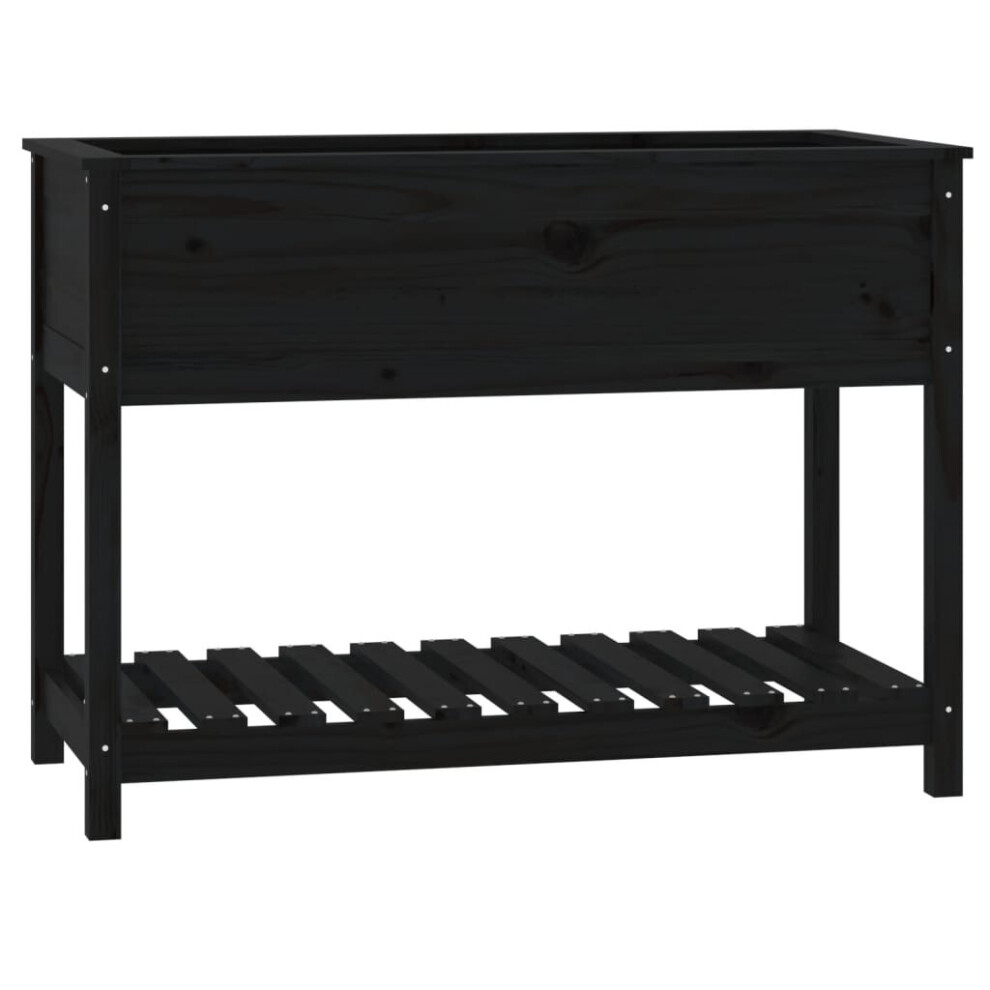Vidaxl (Black, 111.5 X 54 X 81 Cm) Solid Wood Pine Planter With Shelf Plant Raised Bed Multi Colours/Sizes