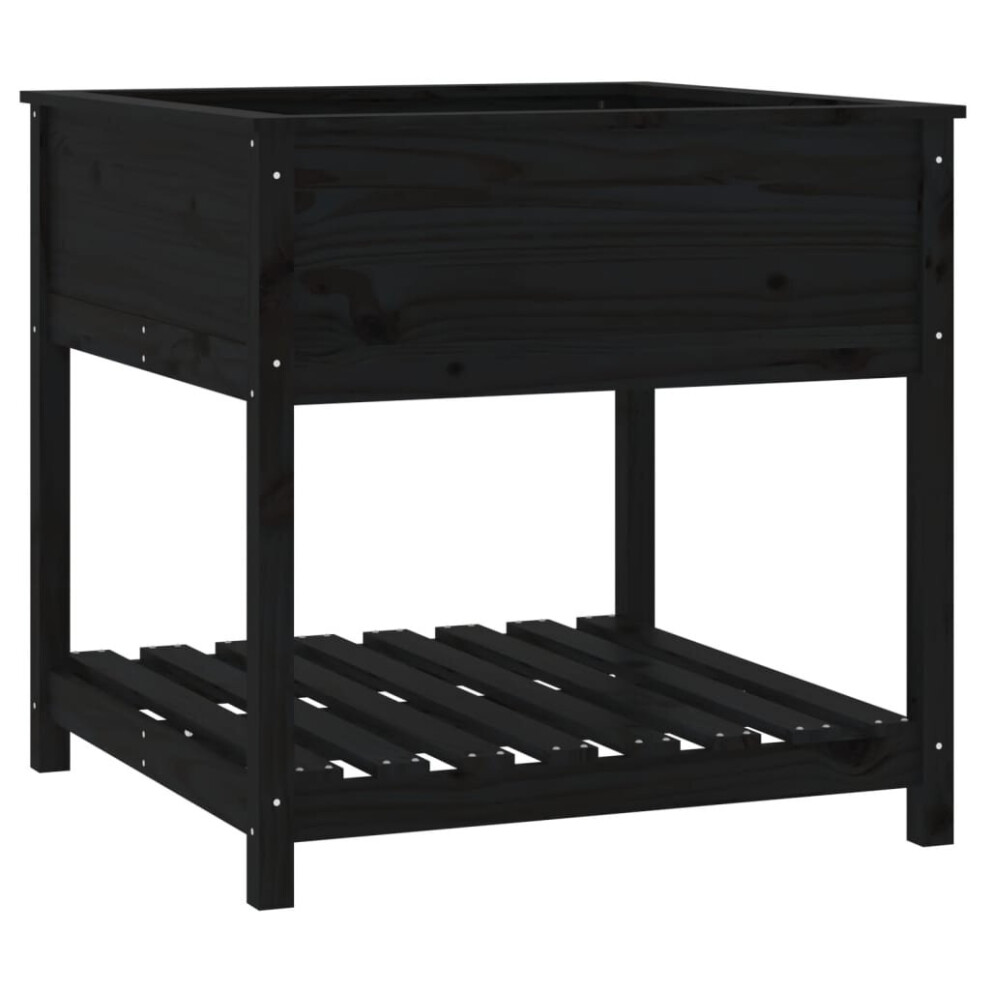 Vidaxl (Black, 82.5 X 82.5 X 81 Cm) Solid Wood Pine Planter With Shelf Plant Raised Bed Multi Colours/Sizes