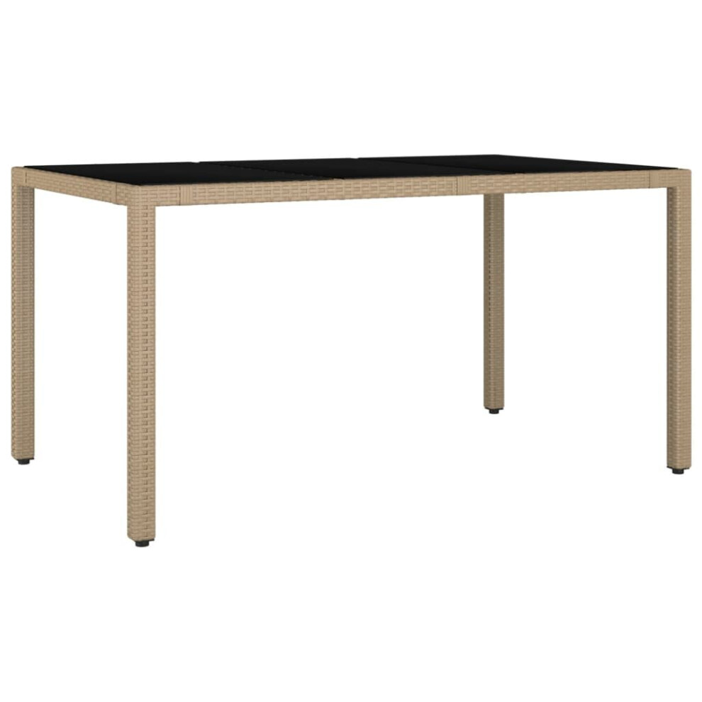 Vidaxl Garden Table With Glass Top Beige Poly Rattan And Tempered Glass Table