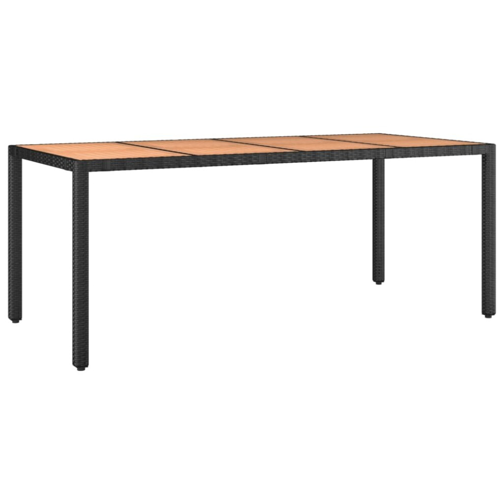 vidaXL Garden Table Black Poly Rattan Solid Acacia Wood 190x90x75cm - Image 3