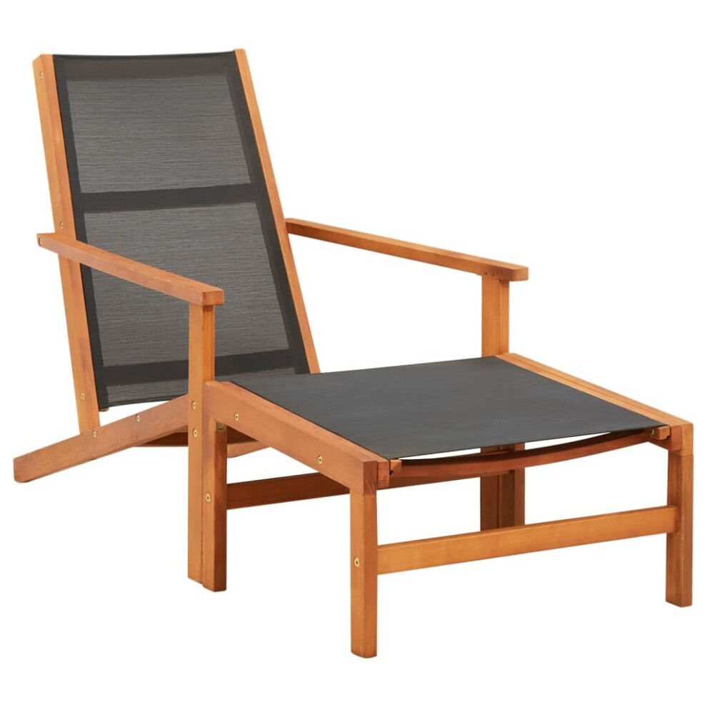 vidaXL Solid Wood Eucalyptus Garden Chair with Footrest Textilene Furniture