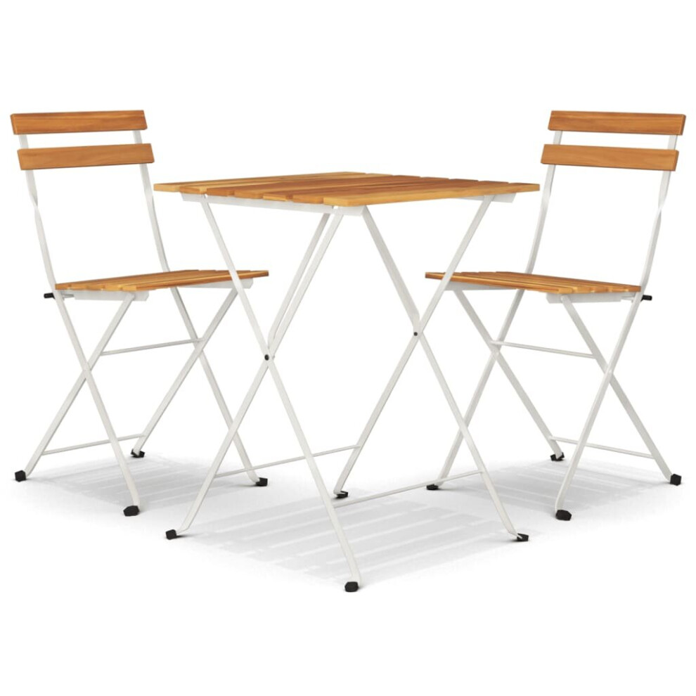 Vidaxl Folding Bistro Set 3 Piece Solid Wood Acacia And Steel Table And Chair