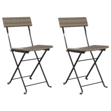 vidaXL 2x Folding Bistro Chairs Grey Poly Rattan and Steel Patio Outdoor Chair