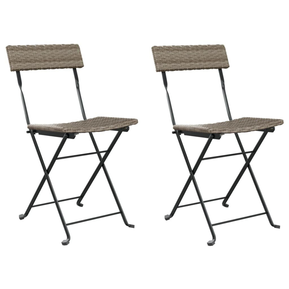 vidaXL 2x Folding Bistro Chairs Grey Poly Rattan and Steel Patio Outdoor Chair