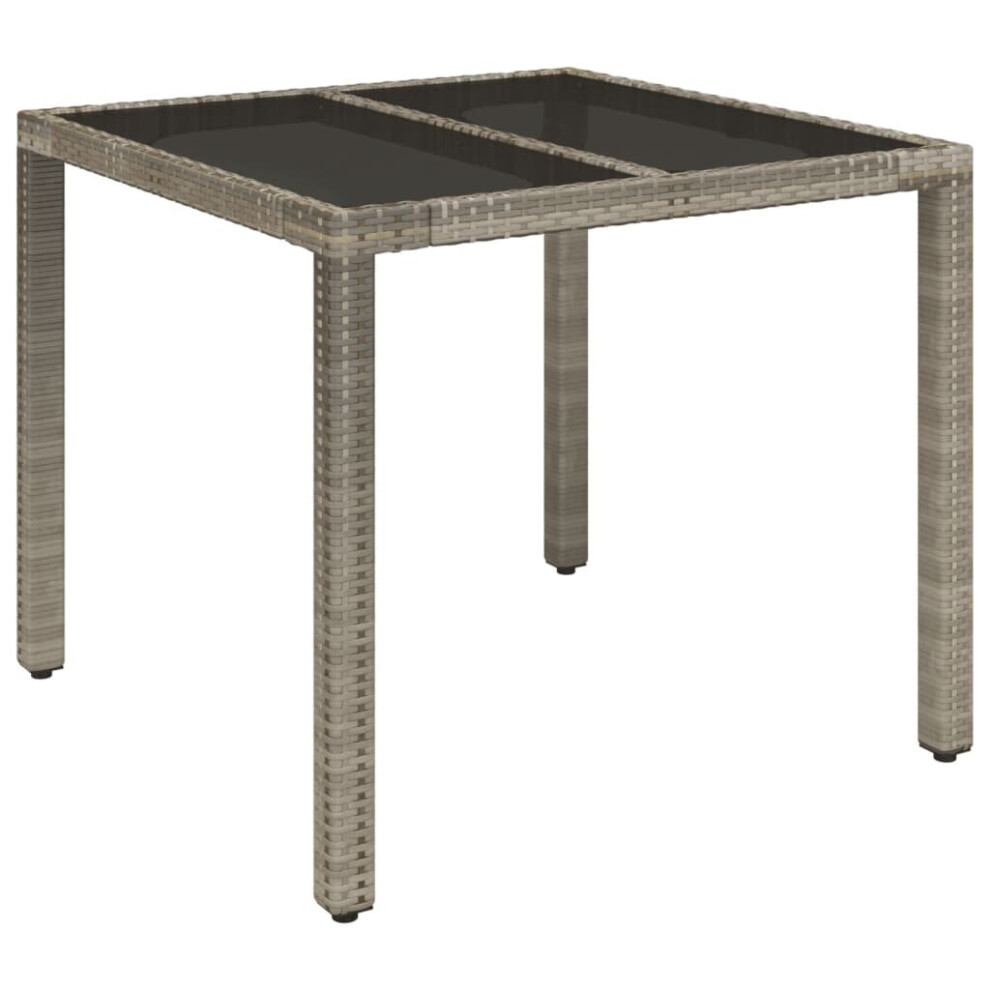 vidaXL Garden Table with Glass Top Grey Poly Rattan Patio Outdoor Furniture