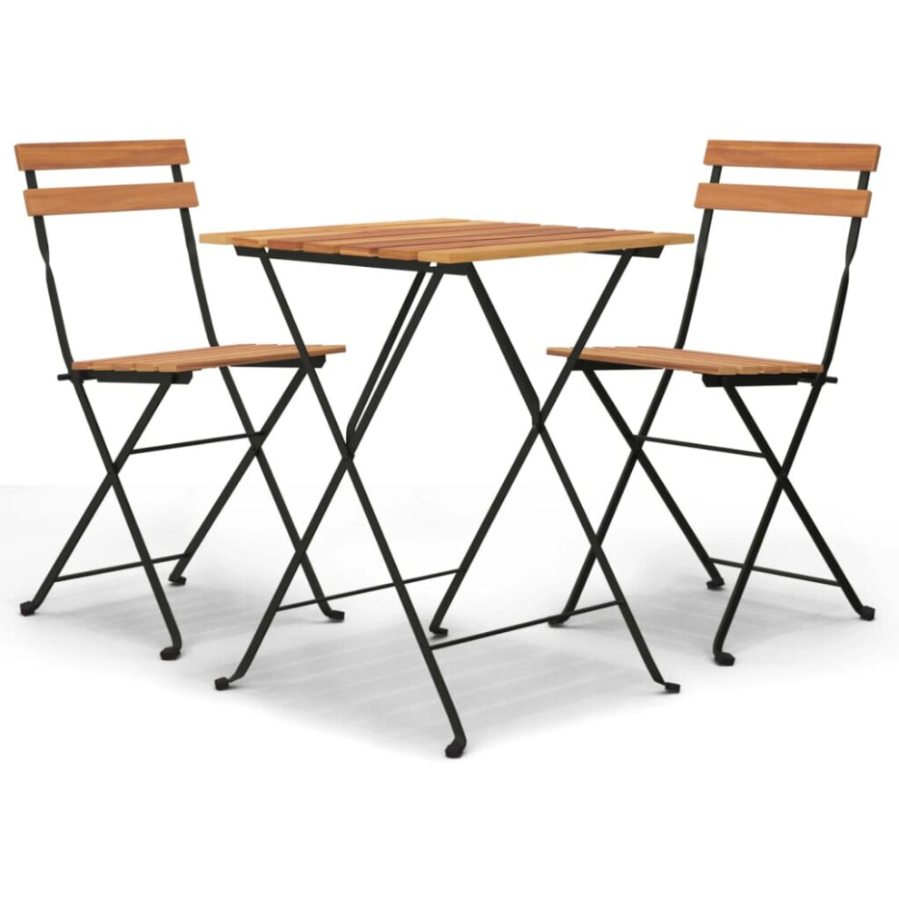 vidaXL Solid Wood Teak Folding Bistro Set 3 Piece Steel Garden Table and Chair