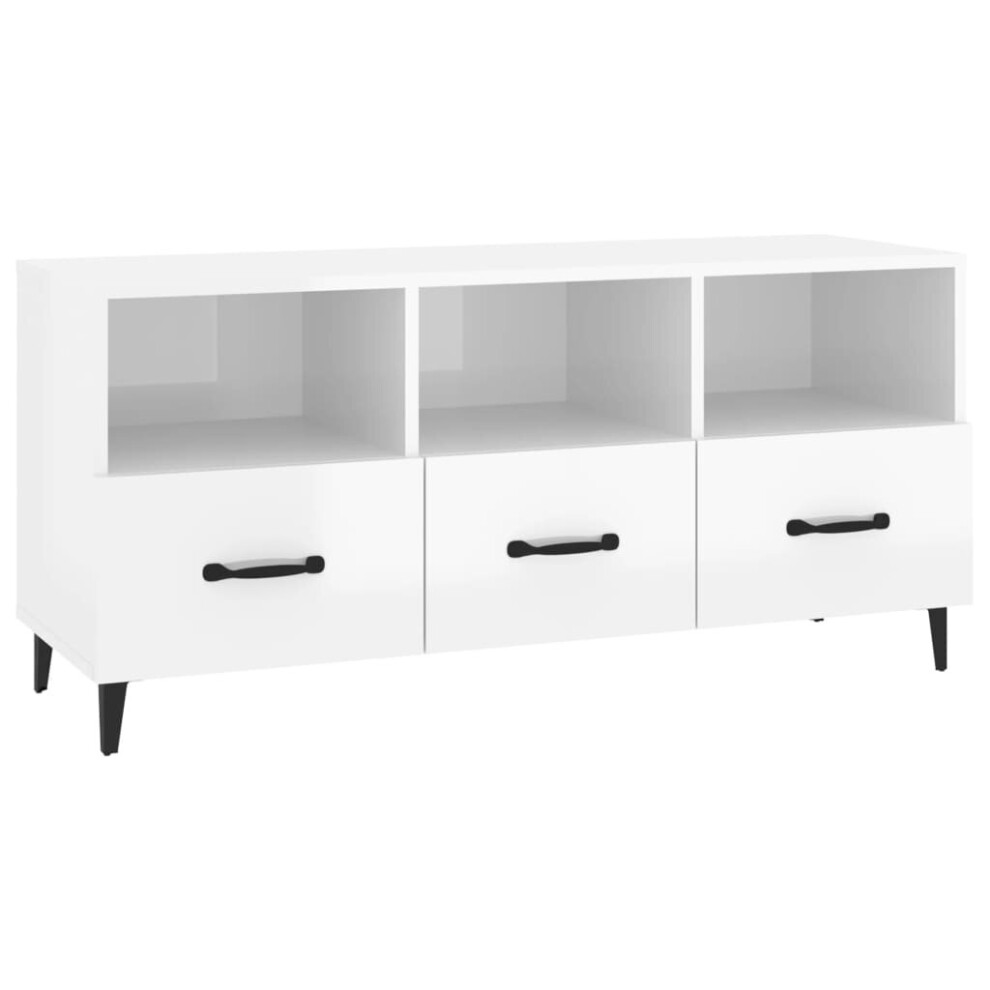 vidaXL TV Cabinet High Gloss White 102x35x50 cm Engineered Wood Media Cabinet