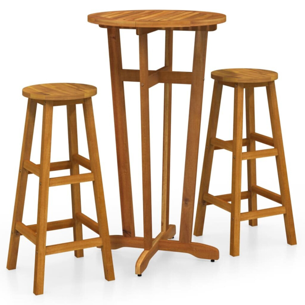Vidaxl Solid Wood Acacia Bar Set 3 Piece Garden Wooden Bistro Table And Chair