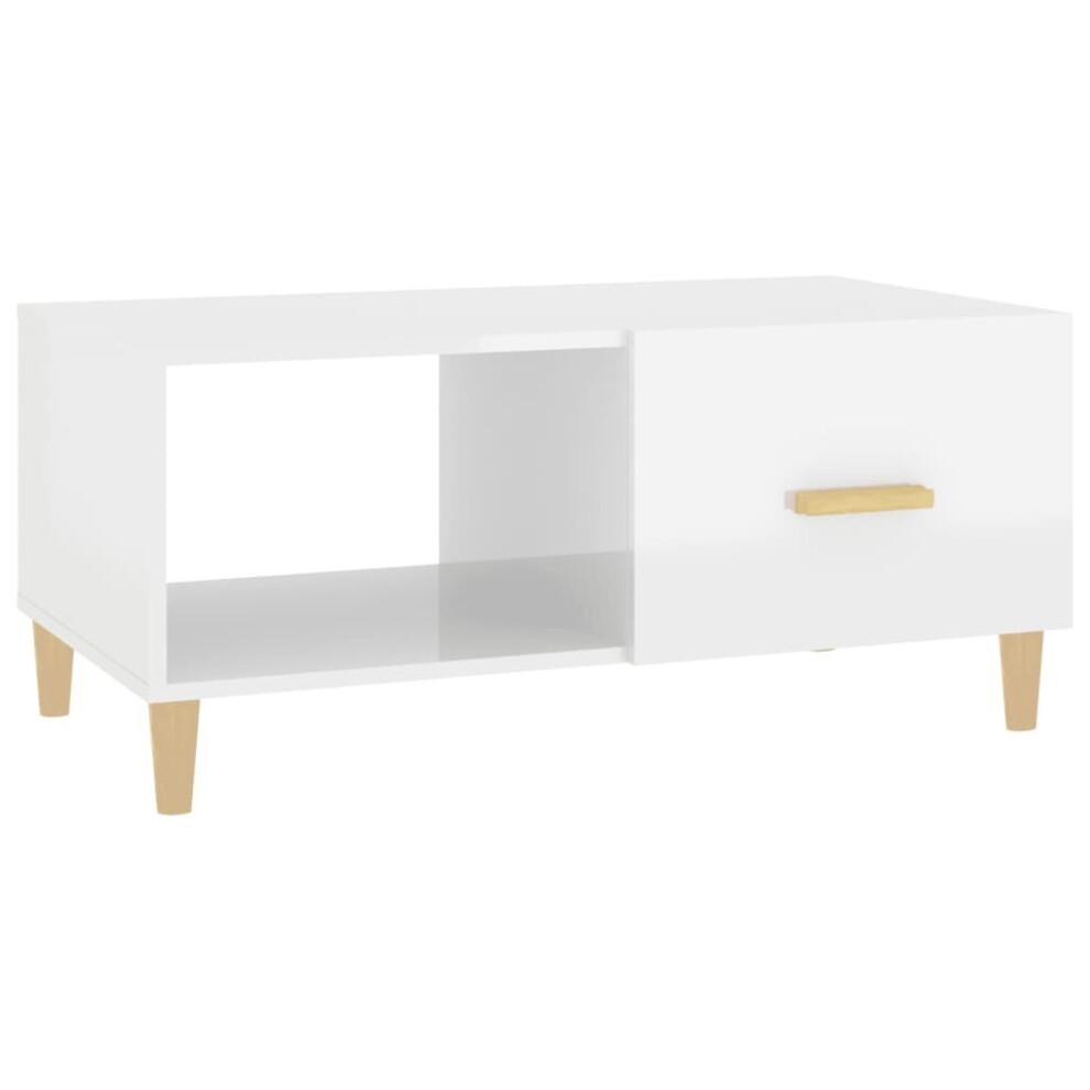 vidaXL Coffee Table High Gloss White 89.5x50x40 cm Engineered Wood Side Table