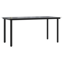 vidaXL Garden Dining Table Black 160x80x74cm Steel and Tempered Glass Table