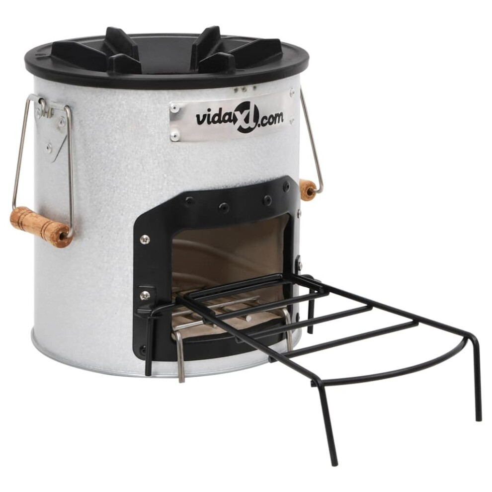 Vidaxl Camping Wood Stove Silver Steel Charcoal Grill Fireplace Fire Basket