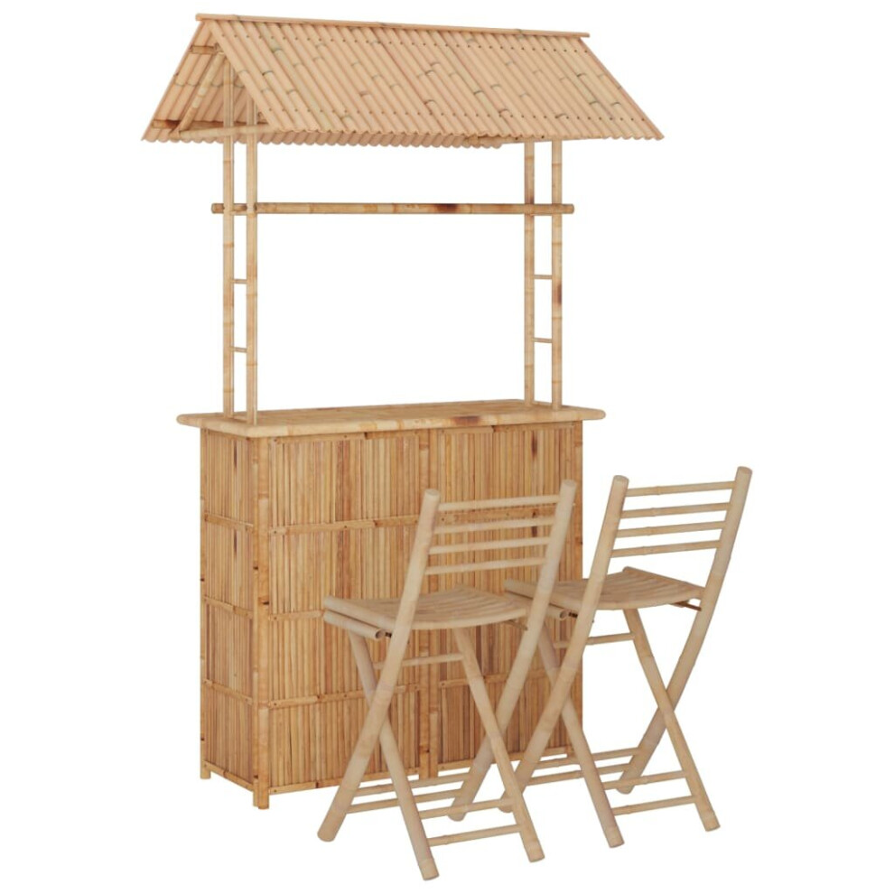 vidaXL Bar Set 3 Piece Bamboo Patio Breakfast Bar Stool Garden Table and Chair