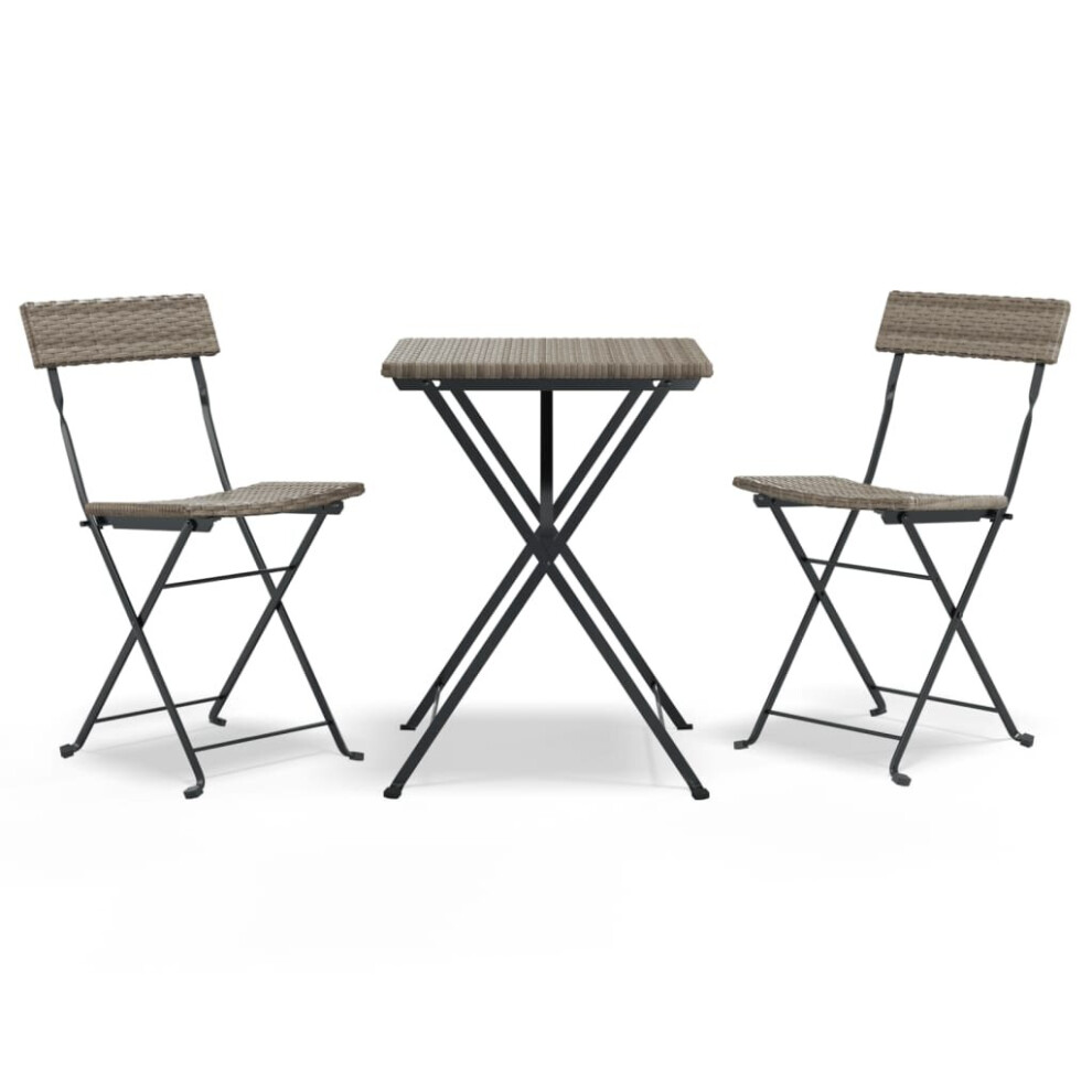 vidaXL Folding Bistro Set 3 Piece Grey Poly Rattan Outdoor Table and Chair