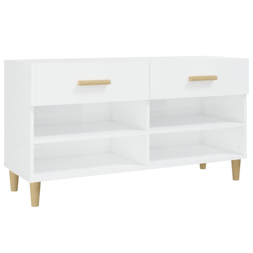 Vidaxl Shoe Cabinet High Gloss White Engineered Wood Shoe Storage Cupboard