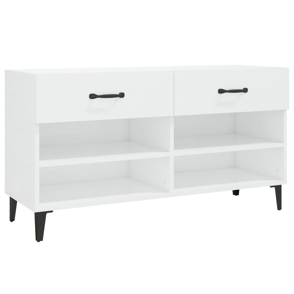 Vidaxl Shoe Cabinet High Gloss White Engineered Wood Shoe Storage Cupboard
