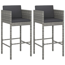 (2 pcs) vidaXL Bar Stools with Cushions Poly Rattan Garden Lounge Set Bar Height Chair