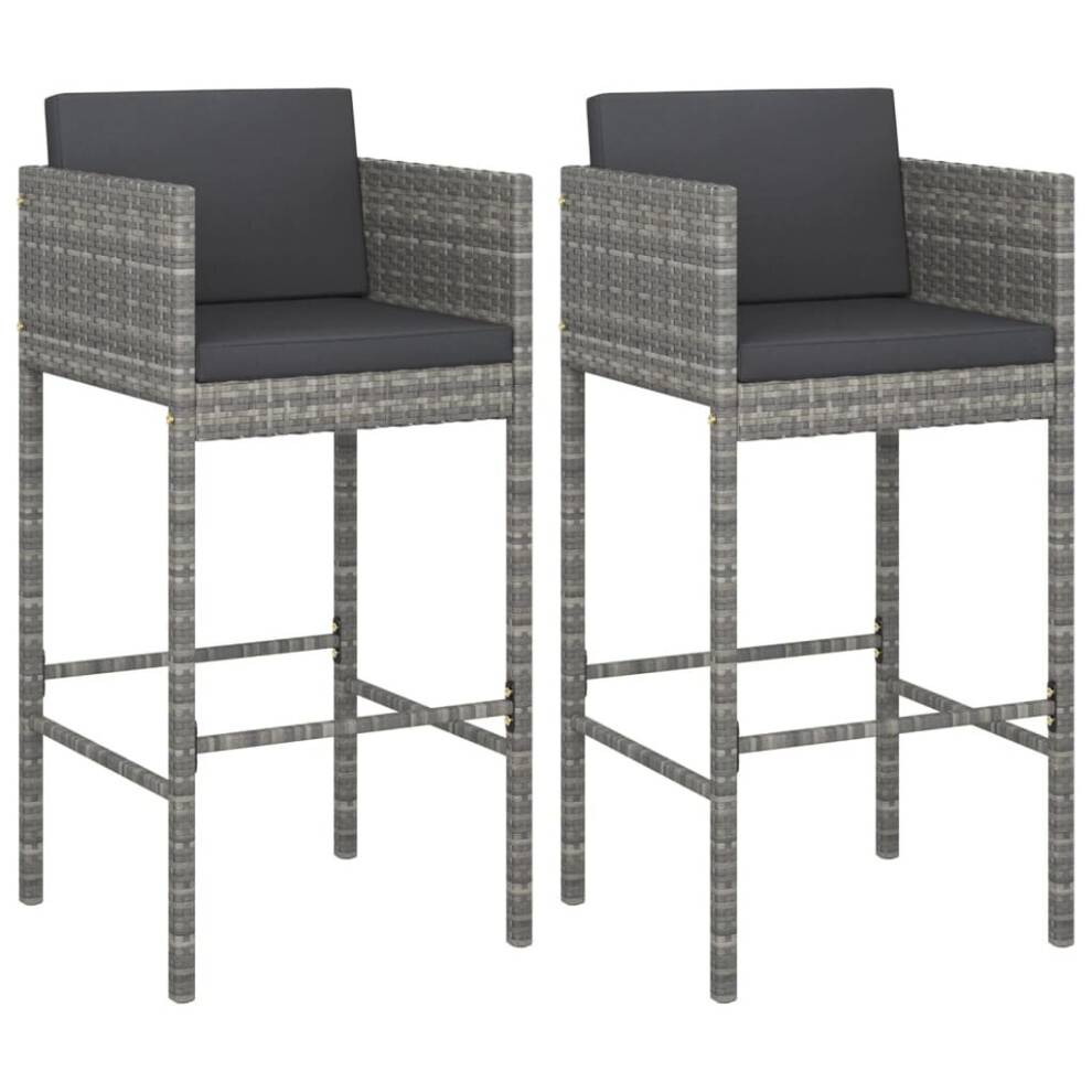 Vidaxl (2 Pcs) Bar Stools With Cushions Poly Rattan Garden Lounge Set Bar Height Chair