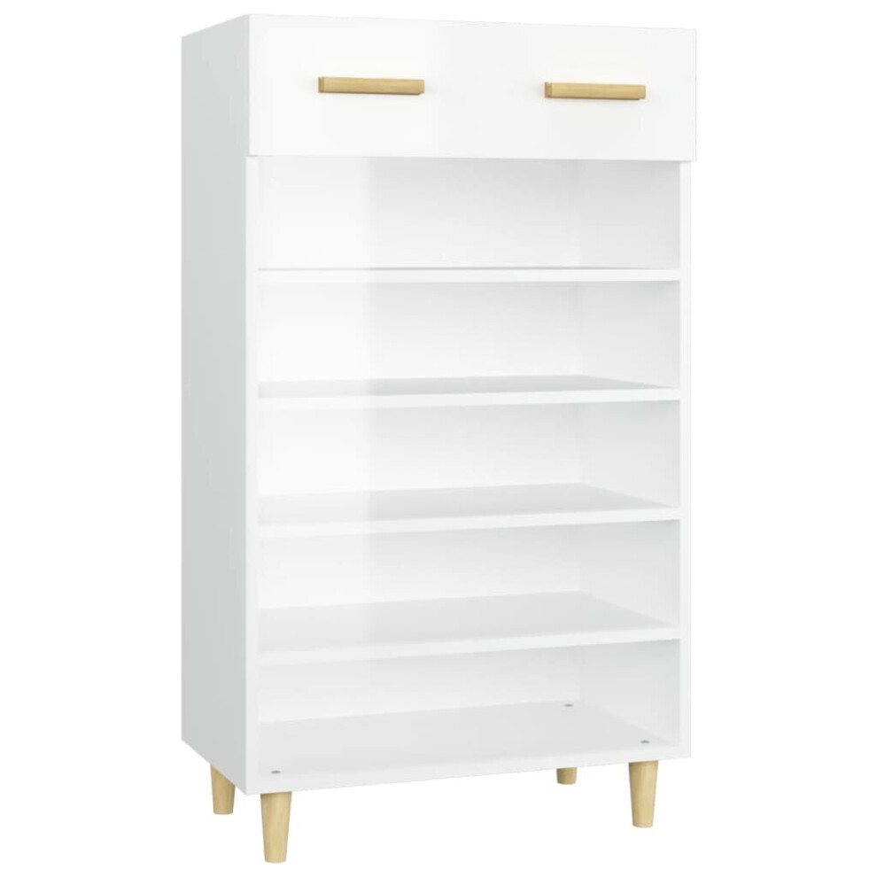 vidaXL Shoe Cabinet High Gloss White Engineered Wood Shoe Storage Cupboard