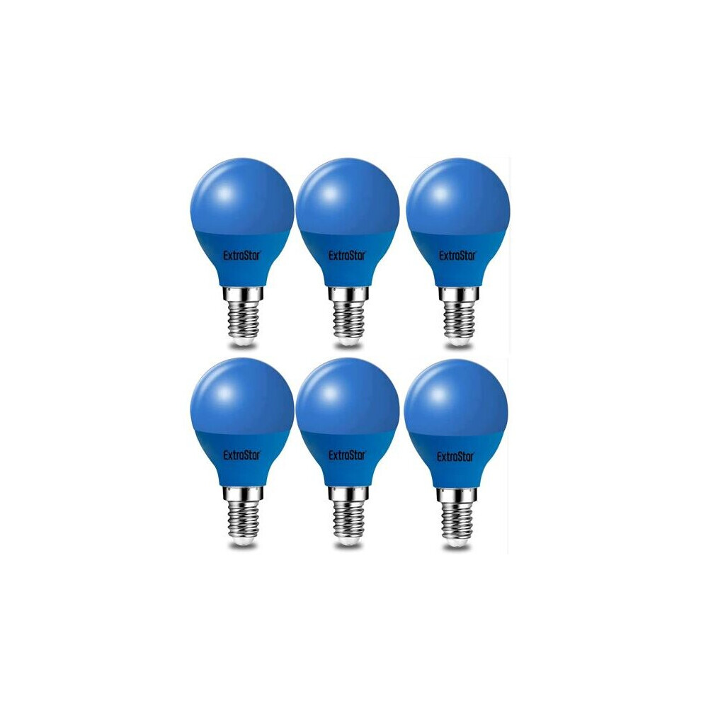 (Blue) ExtraStar 4W LED Golf Ball Modern Coloured Light Bulb E14 (Pack of 6)