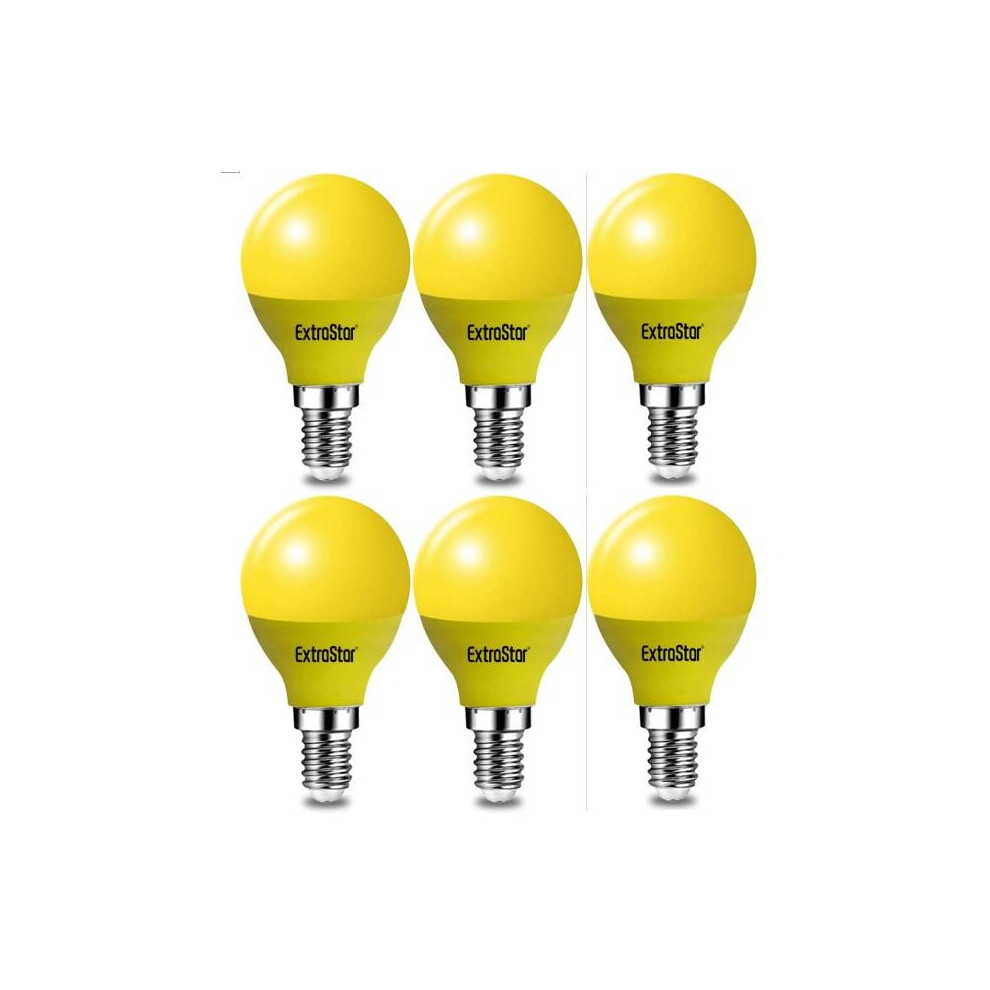 (Yellow) ExtraStar 4W LED Golf Ball Modern Coloured Light Bulb E14 (Pack of 6)