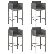 (4 pcs) vidaXL Bar Stools with Cushions Poly Rattan Garden Lounge Set Bar Height Chair