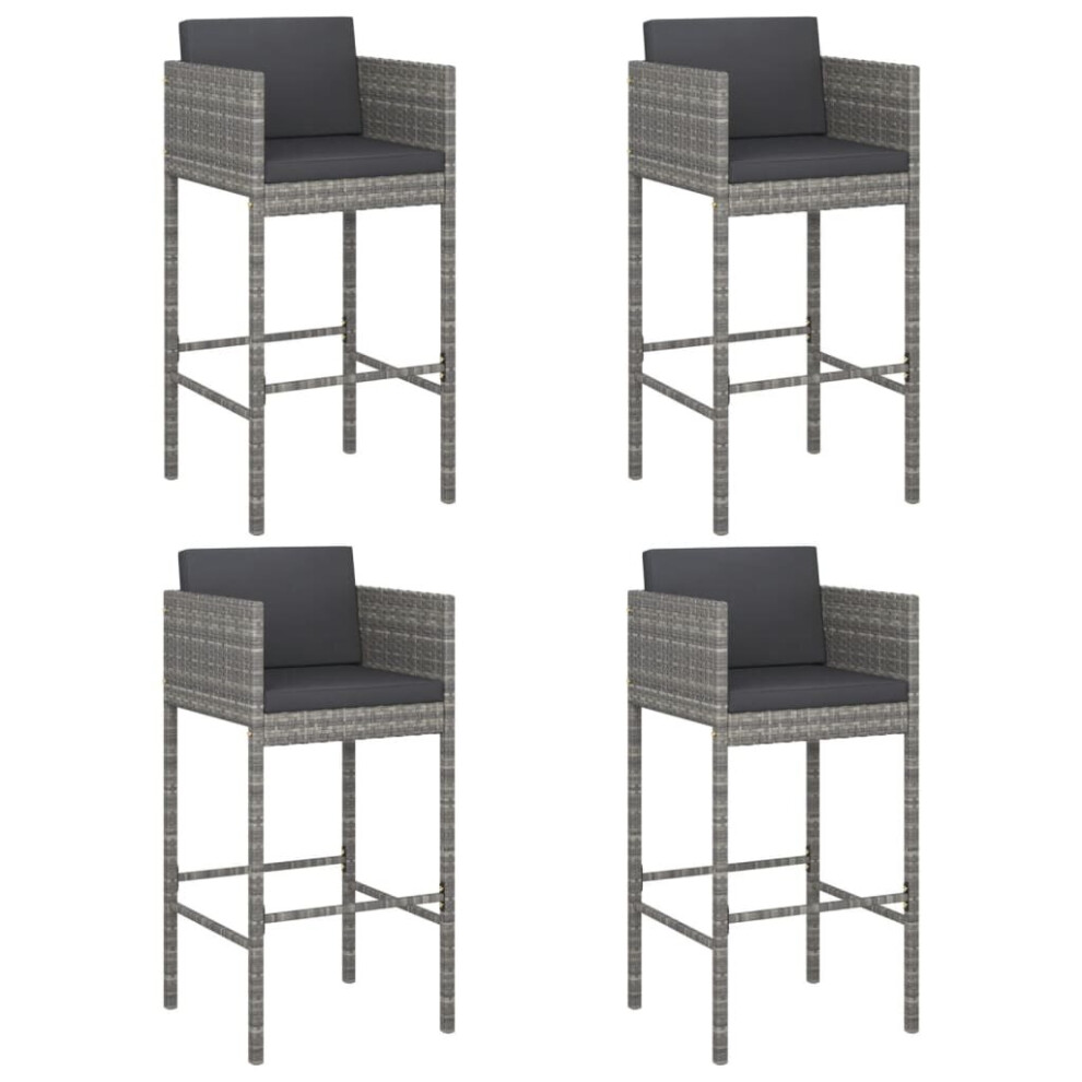 Vidaxl (4 Pcs) Bar Stools With Cushions Poly Rattan Garden Lounge Set Bar Height Chair