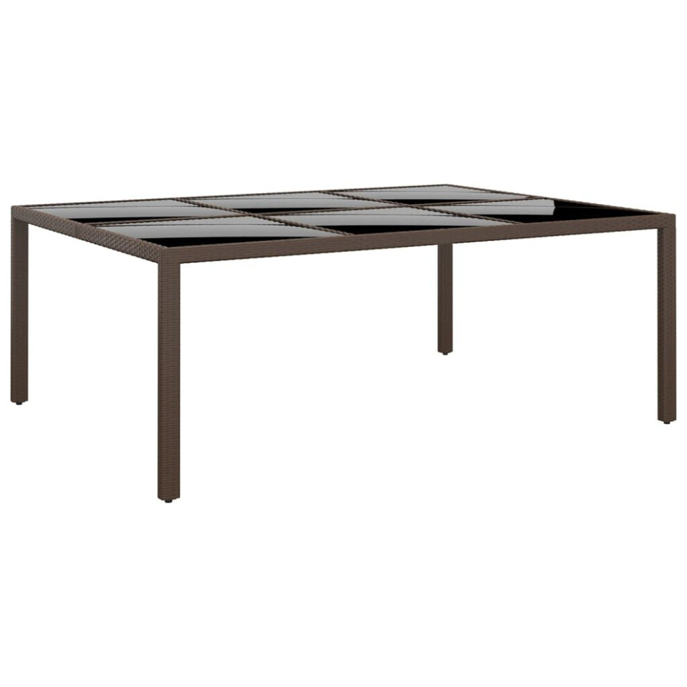 vidaXL Garden Table with Glass Top Brown Rattan Outdoor Patio Dining Table