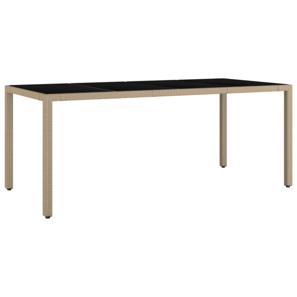 Vidaxl Garden Table With Glass Top Beige Poly Rattan And Tempered Glass Table