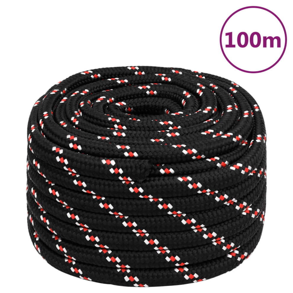 (black and red, 20 mm/ 100 m) Marine Rope Dock Coil Boat Line Polypropylene Rope Multi Sizes Multi Colours