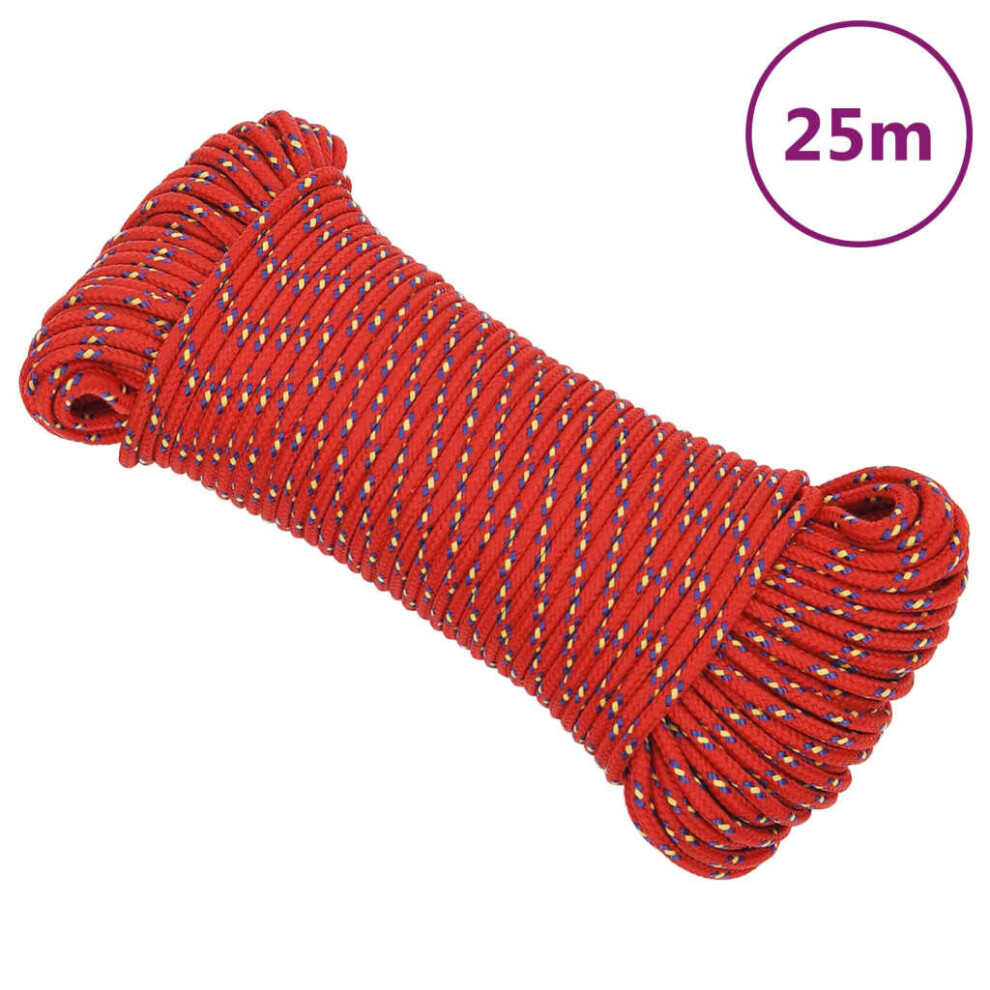 (red, 3 mm/ 25 m) Marine Rope Dock Coil Boat Line Polypropylene Rope Multi Sizes Multi Colours