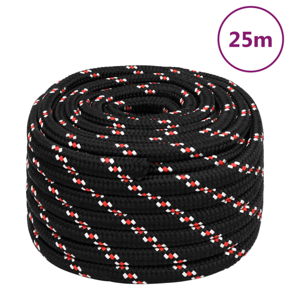 (black and red, 20 mm/ 25 m) Marine Rope Dock Coil Boat Line Polypropylene Rope Multi Sizes Multi Colours