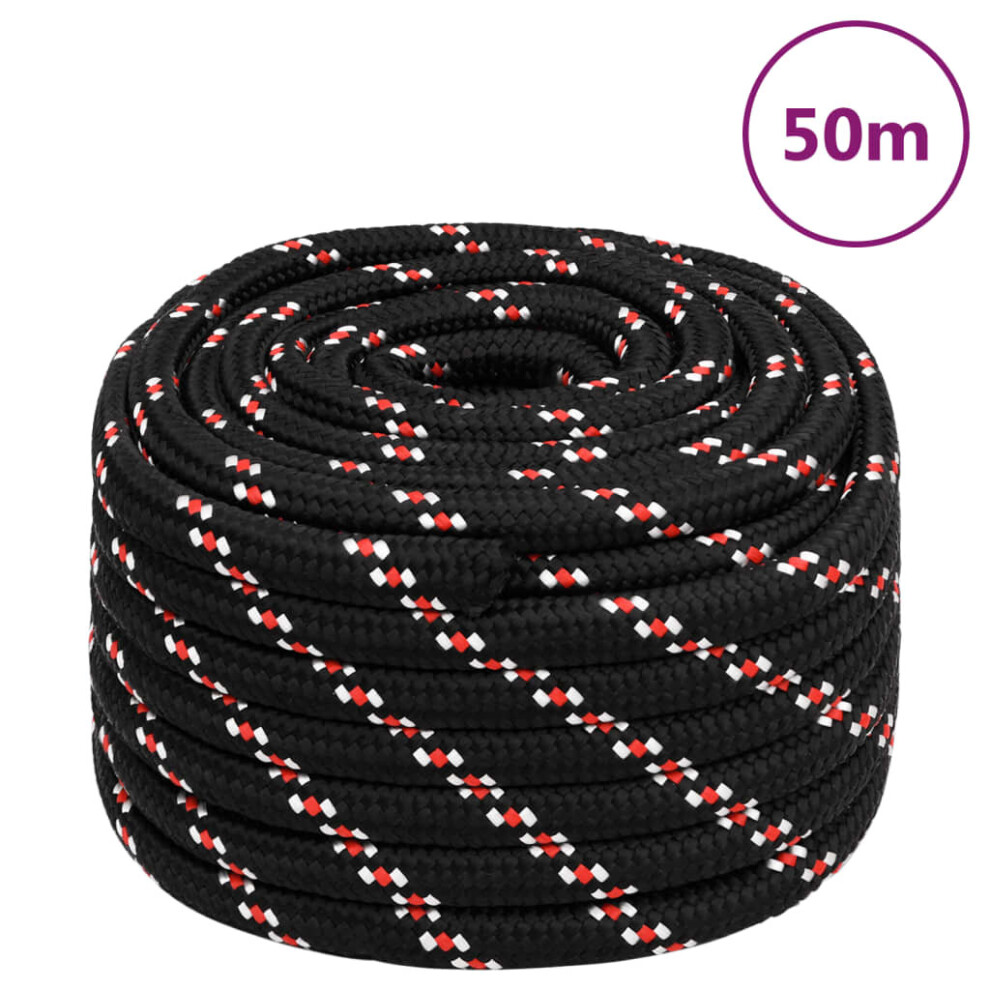 (black and red, 20 mm/ 50 m) Marine Rope Dock Coil Boat Line Polypropylene Rope Multi Sizes Multi Colours