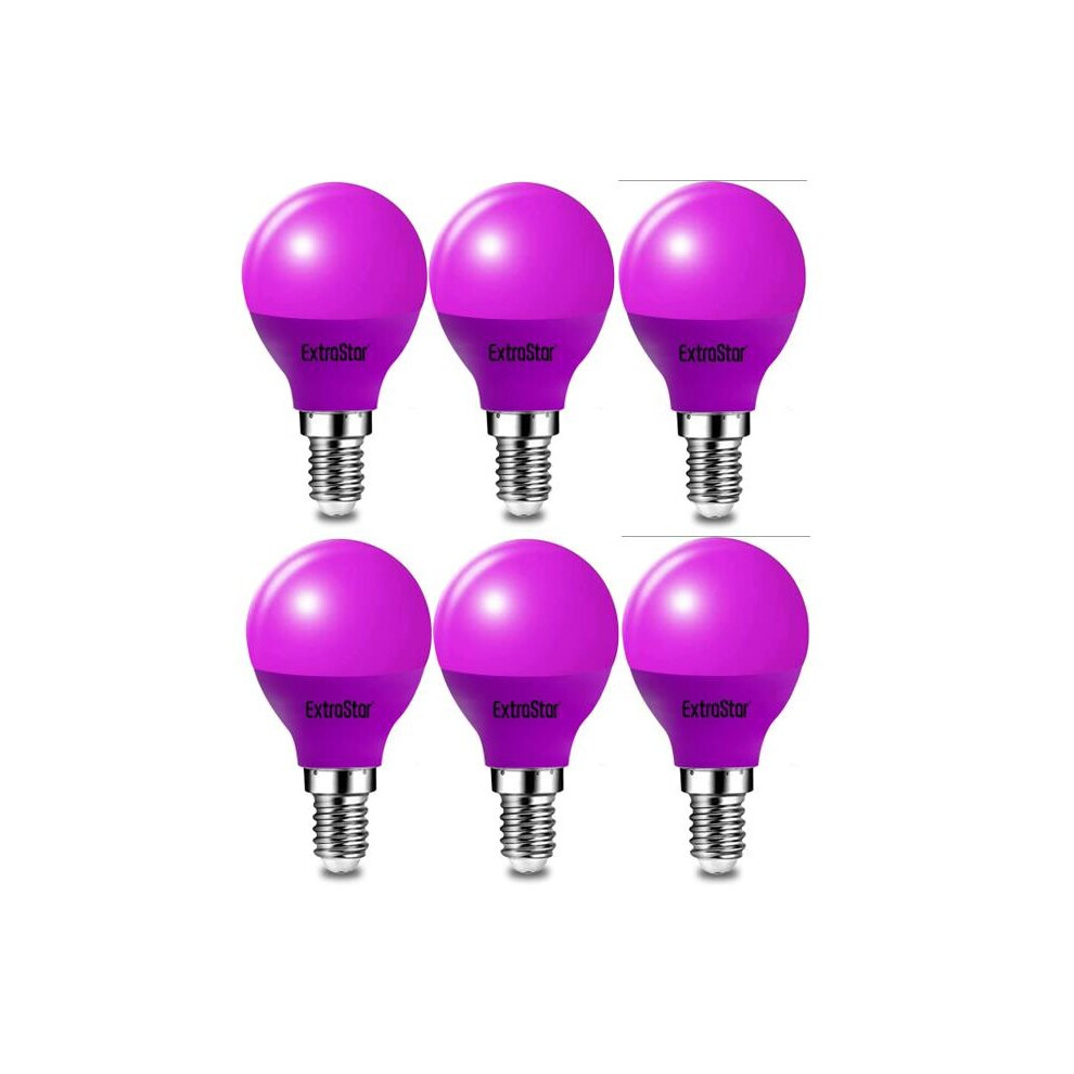 (Purple) ExtraStar 4W LED Golf Ball Modern Coloured Light Bulb E14 (Pack of 6)-image-OPC-PBD6PCB-NEW