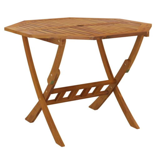 vidaXL Solid Acacia Wood Folding Garden Table with Parasol Hole, 90 cm diameter x 75 cm high, Oil Finish 319672