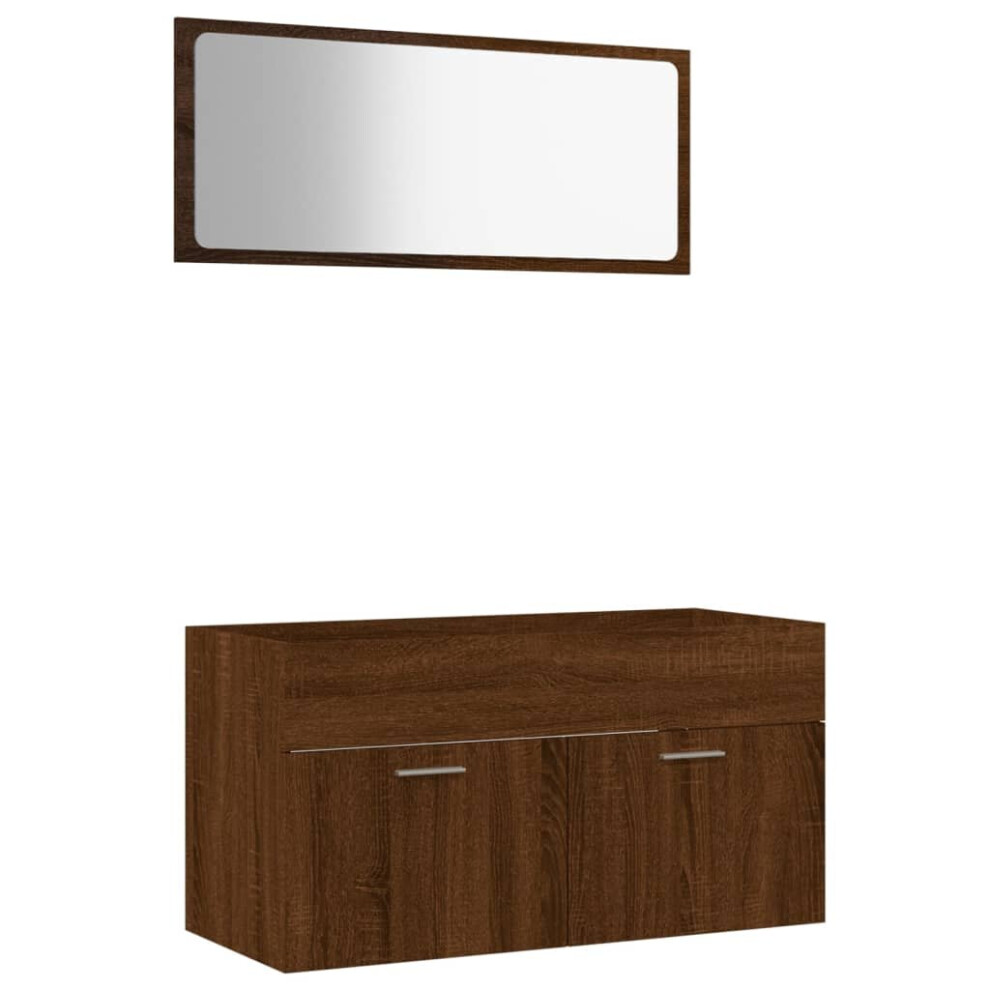 (brown oak) vidaXL Bathroom Furniture Set 2 Piece Engineered Wood Sink Cabinet Storage