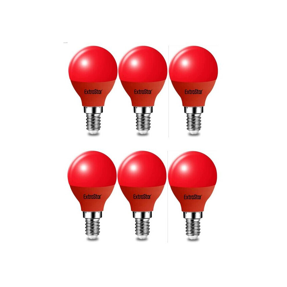 (Red) ExtraStar 4W LED Golf Ball Modern Coloured Light Bulb E14 (Pack of 6)