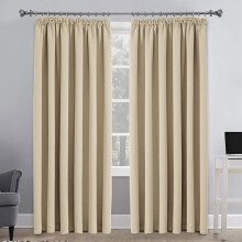 (Cream, 90"X72") Thermal Blackout Curtains Pencil Pleat Curtain Ready Made Window Panel & Tieback