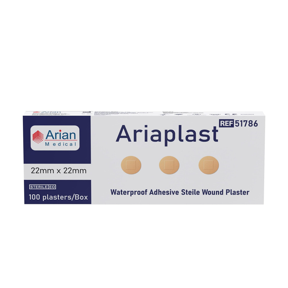 AriaPlast Sterile SPOT First Aid Wound Plasters- 22mm x 22mm x 100