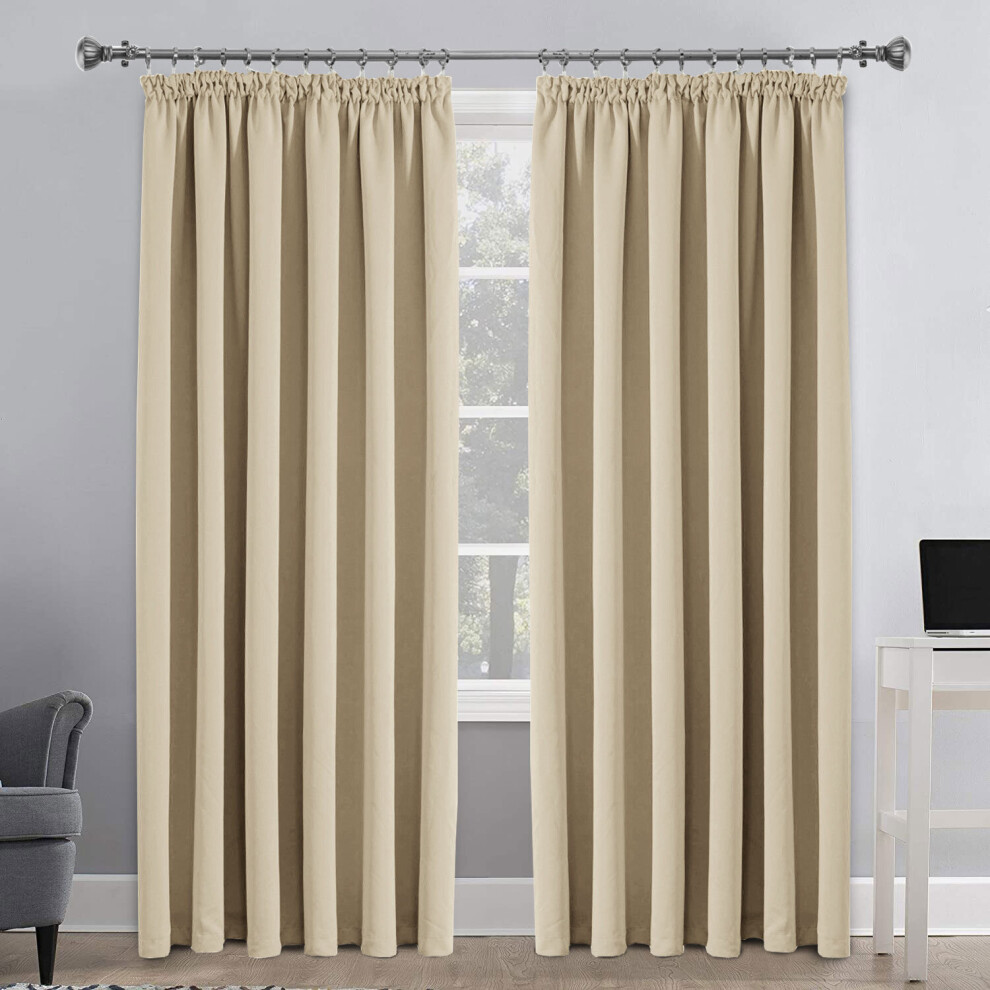 Supreme Bedding Ltd (, 66"X72") Thermal Blackout Curtains Pencil Pleat Curtain Ready Made Window Panel & Tieback Cream
