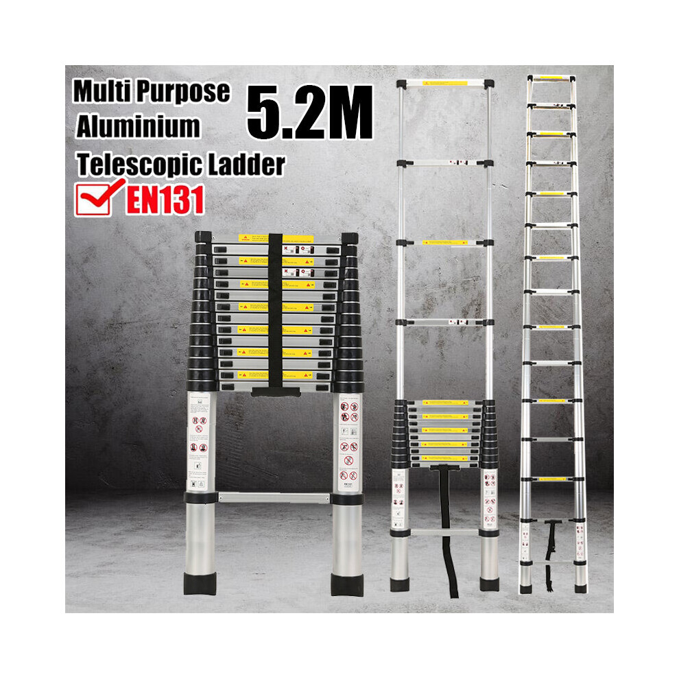 5.2m Aluminum Alloy Ladder Climb Telescopic Extendable Step Ladder