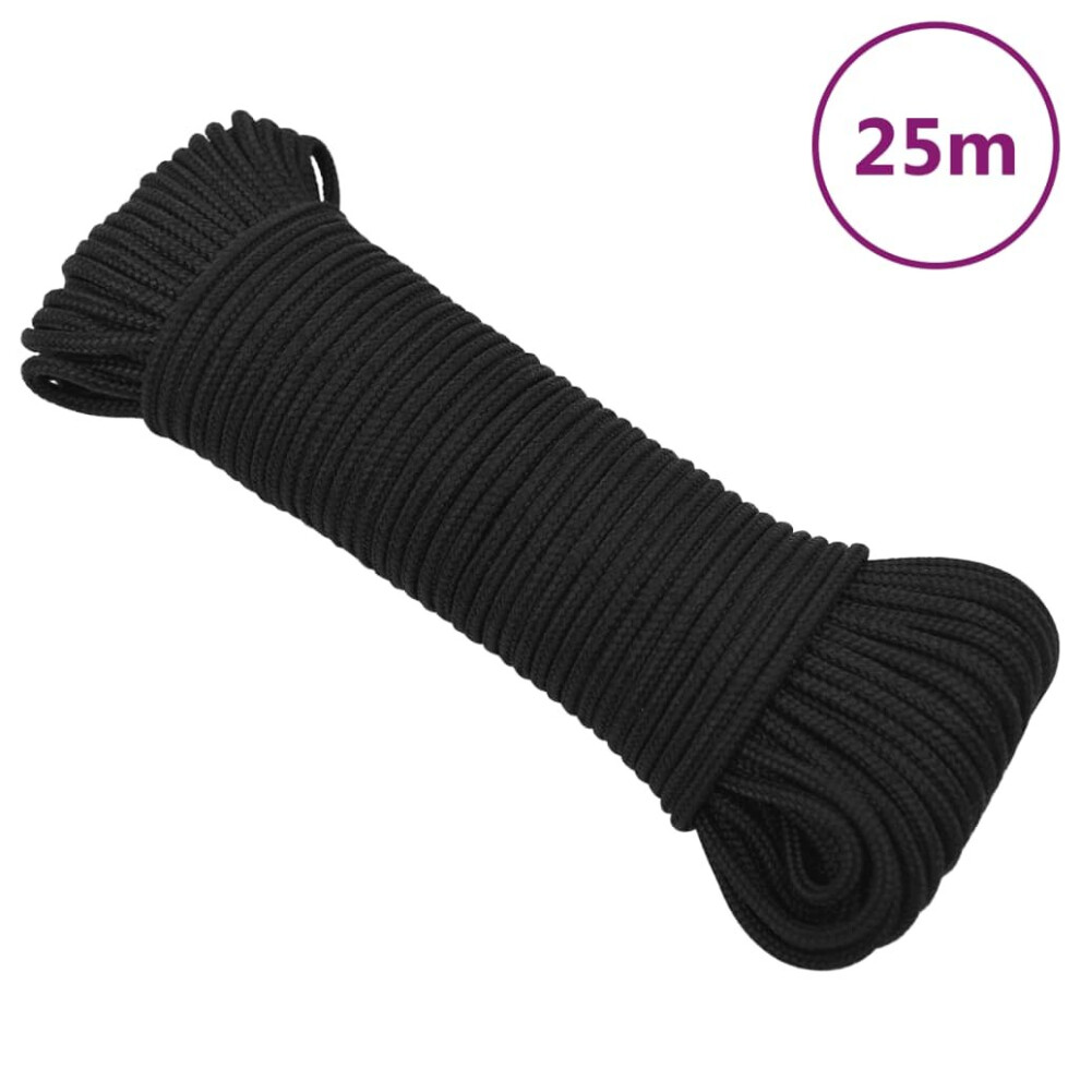 (black, 3 mm/ 25 m) Marine Rope Dock Coil Boat Line Polypropylene Rope Multi Sizes Multi Colours