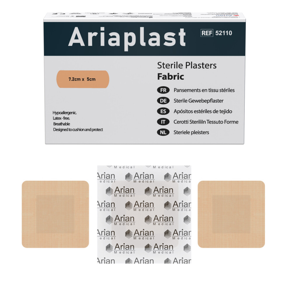 Arian Medical Ltd Ariaplast Sterile Fabric Wound Plasters 7.2Cm X 5Cm Pack Of 50 - Hypoallergenic, Breathable, Comfortable